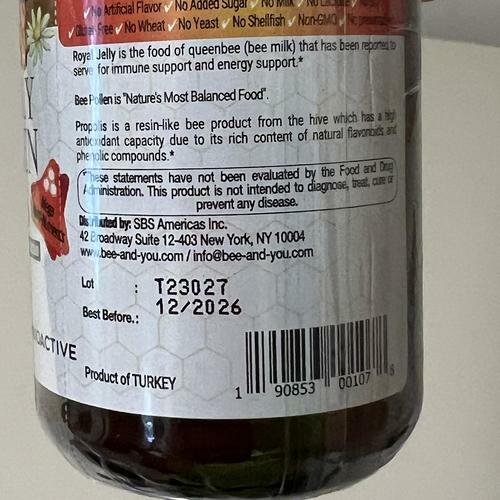 Bee and You Royal Jelly Tablet, Propolis Extract, Bee Pollen, 100% Natural  60ct EXP 12/2026