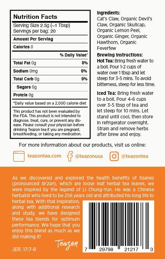 Pain Relief Ginger Lemon for Inflammation Loose Leaf Tea 20 servings (1.8 oz) - EXPIRED 8/2025