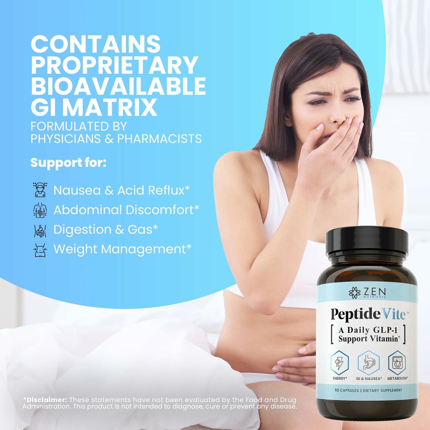 PeptideVite GLP-1 Support Vitamin for Nausea Relief, Glucose Metabolic Support