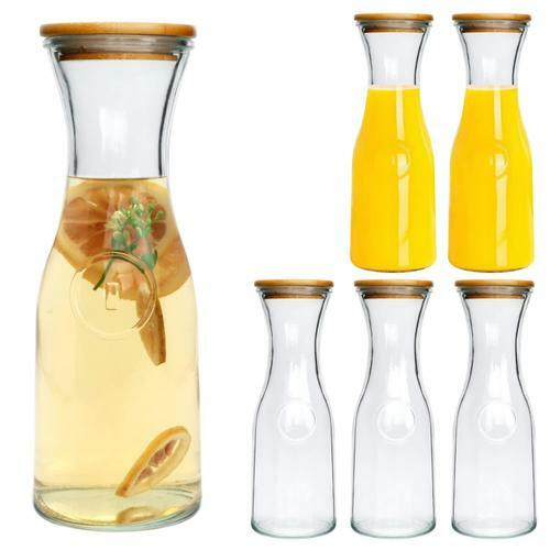 35oz Glass Carafe,Glass Pitcther with Wooden Caps for Wine,Fruit Tea,Drinks 6pcs