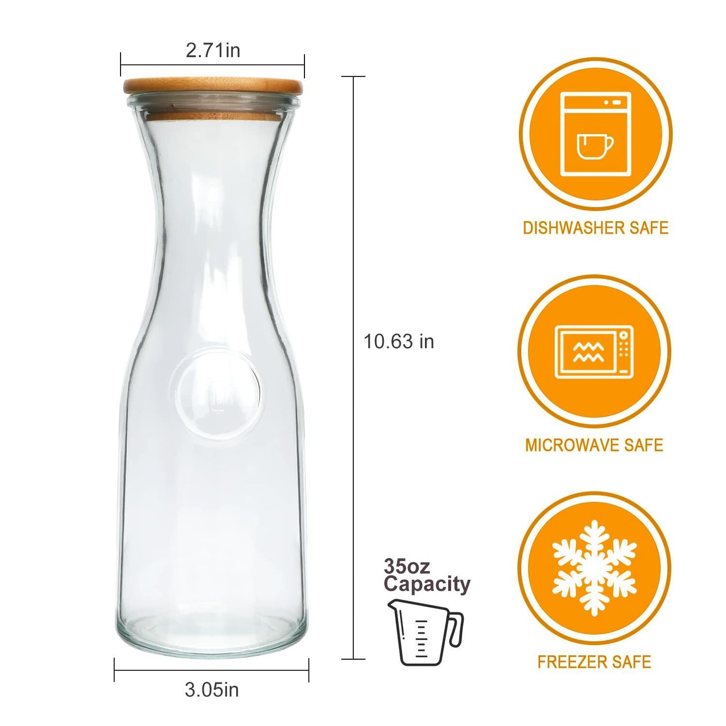 35oz Glass Carafe,Glass Pitcther with Wooden Caps for Wine,Fruit Tea,Drinks 6pcs