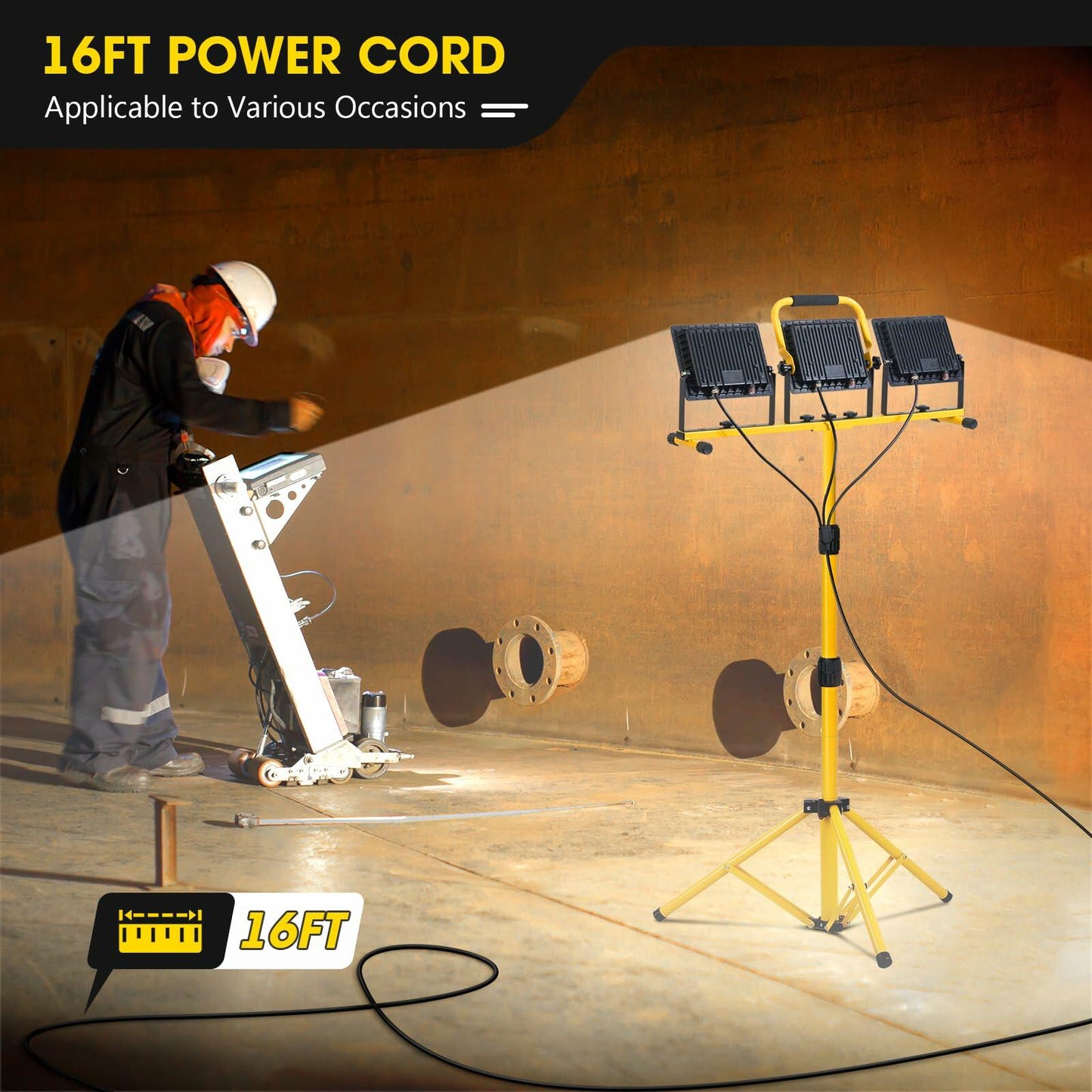 21000Lumen LED Work Lights with Stand - 3 Head Portable Work Light