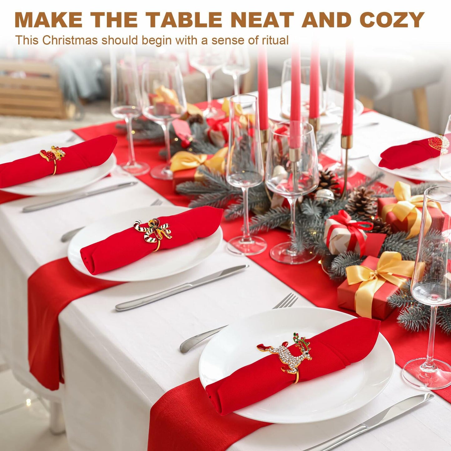 12 pack Gold Christmas Napkin Rings with Bling Various Christmas Napkin Holders