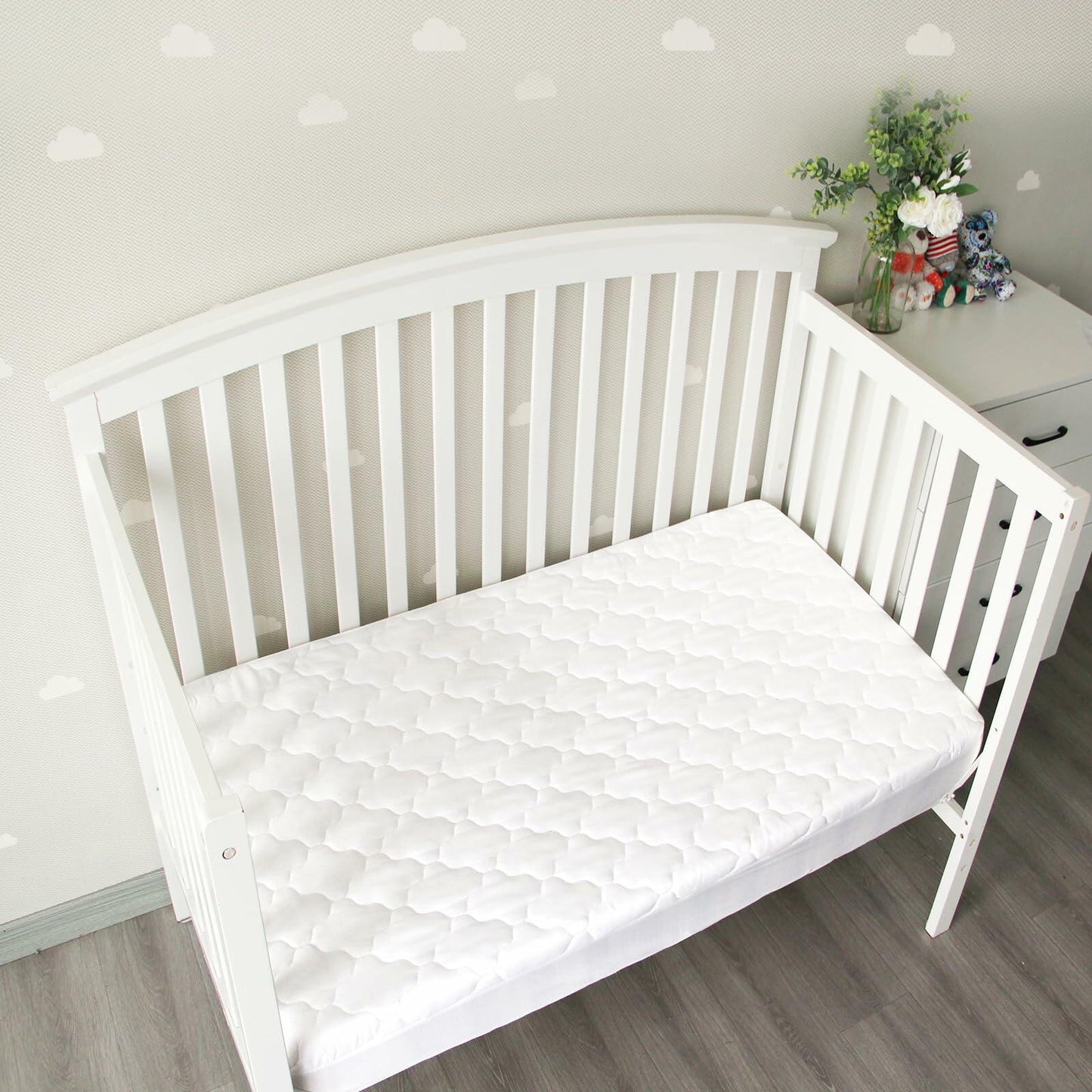 2 Pack Crib Mattress Protector Sheets Fitted Waterproof Quilted, White, 52"x 28"