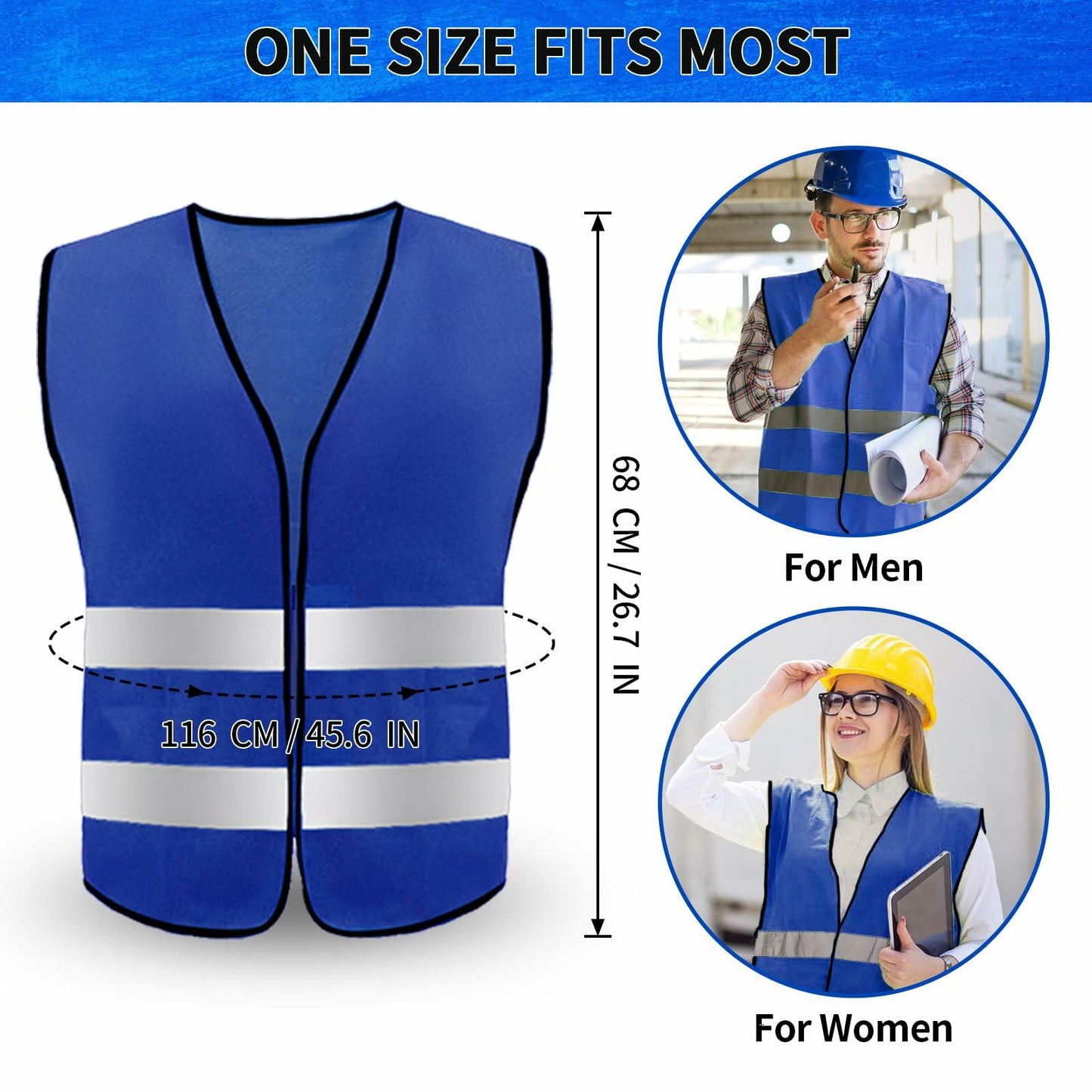 15 Pcs Safety Vests High Visibility Safety Vest with Reflective Strips (Blue)