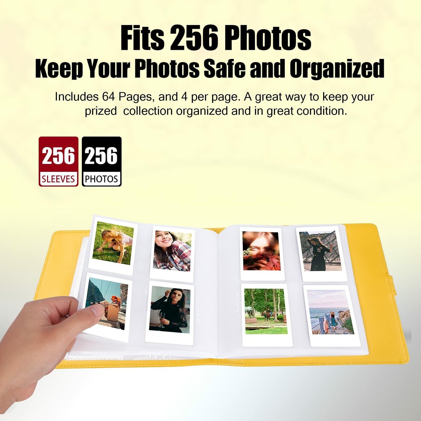 256 Pockets Photo Album for Fujifilm Instax Mini Camera,for Polaroid 2x3" Yellow