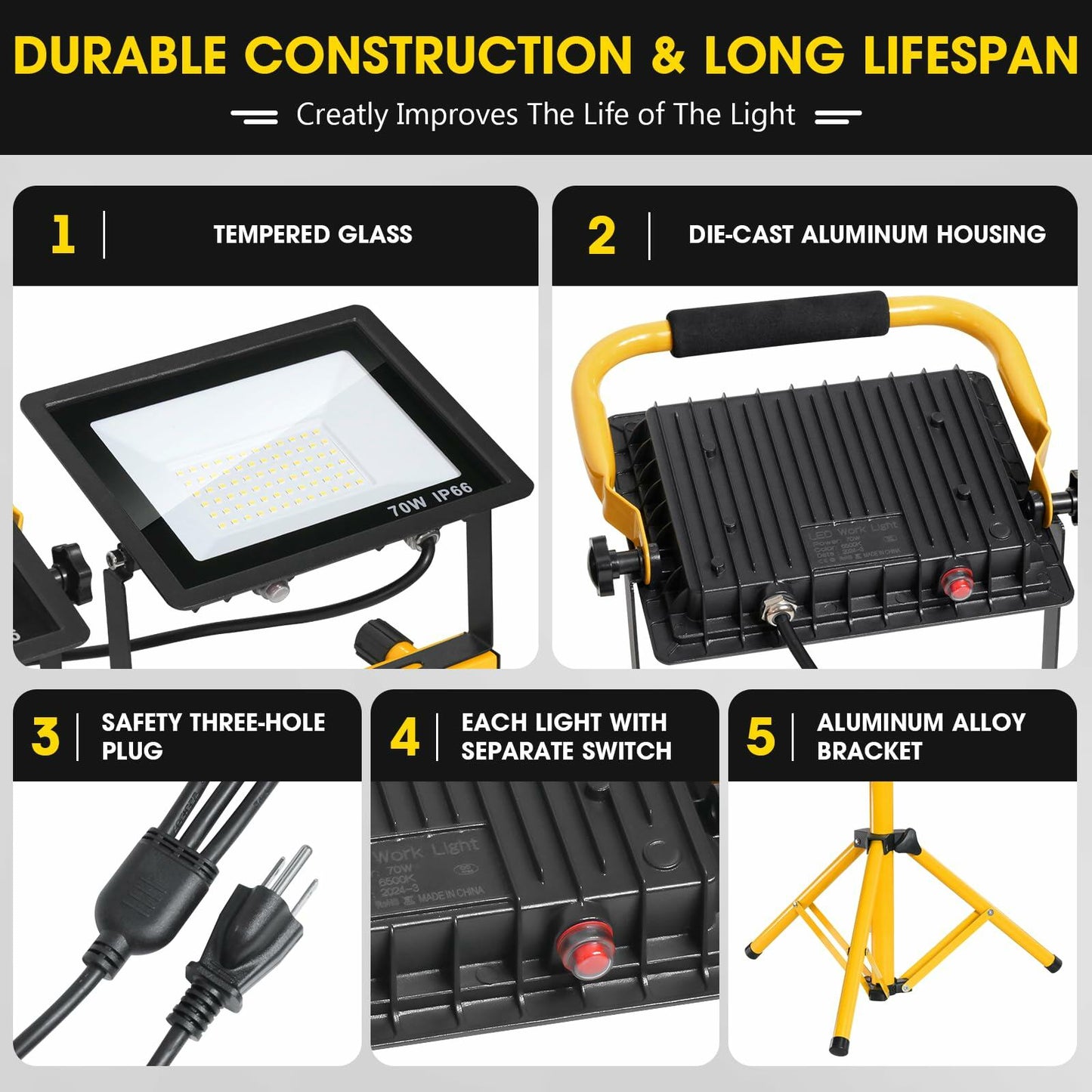 21000Lumen LED Work Lights with Stand - 3 Head Portable Work Light