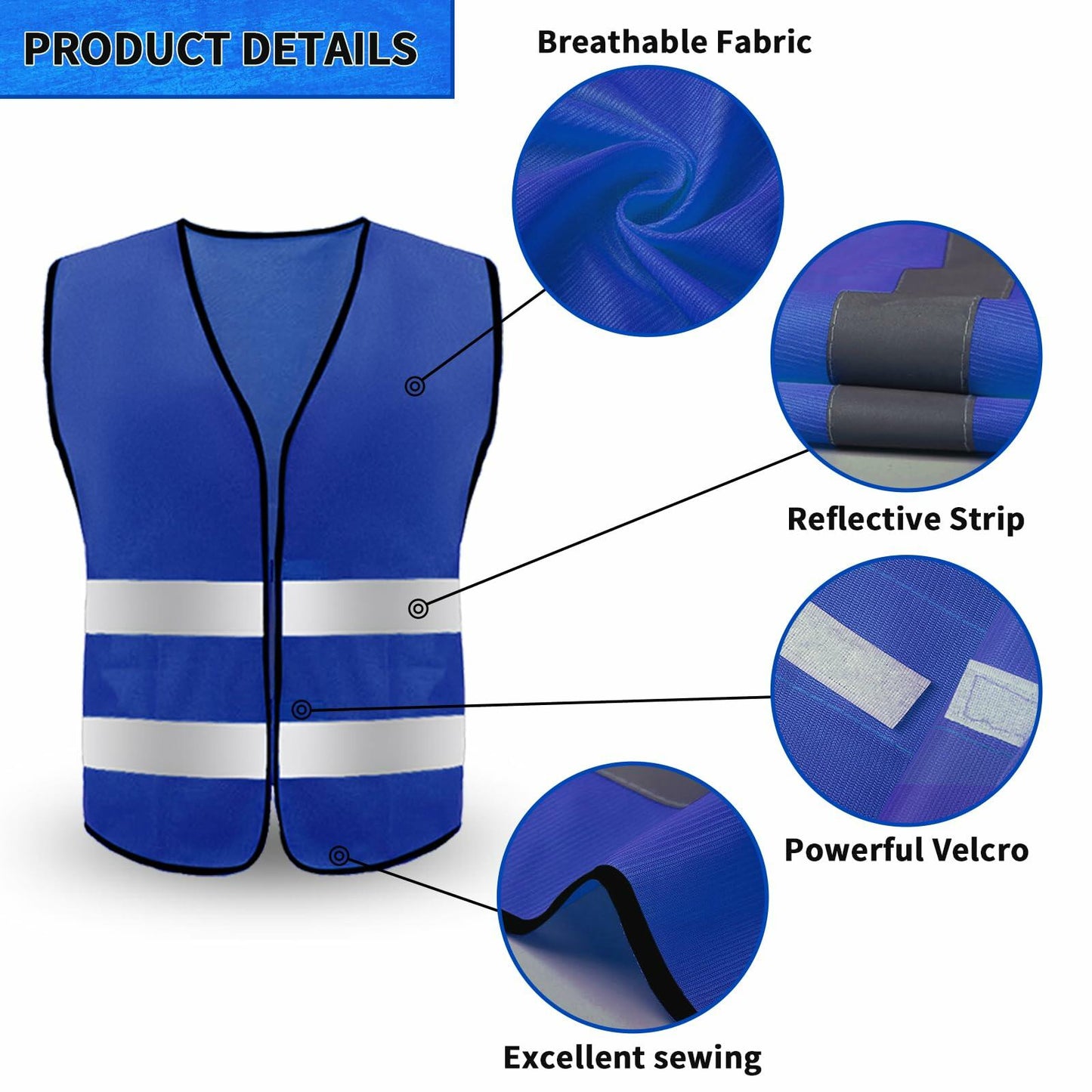 15 Pcs Safety Vests High Visibility Safety Vest with Reflective Strips (Blue)