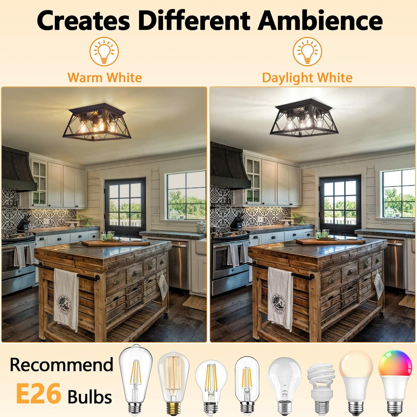 4-Light Flush Mount Ceiling Light- Bulb NOT Included, Industrial Close - Black