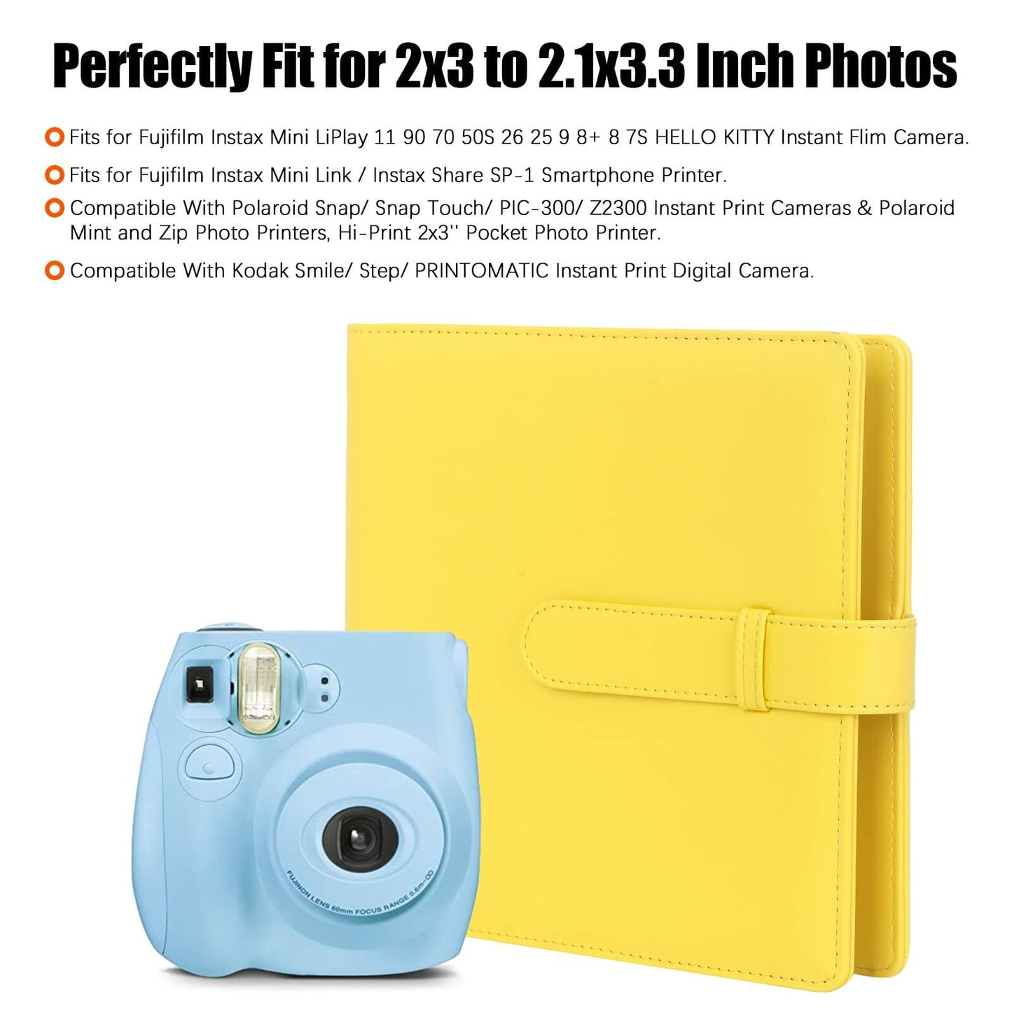 256 Pockets Photo Album for Fujifilm Instax Mini Camera,for Polaroid 2x3" Yellow