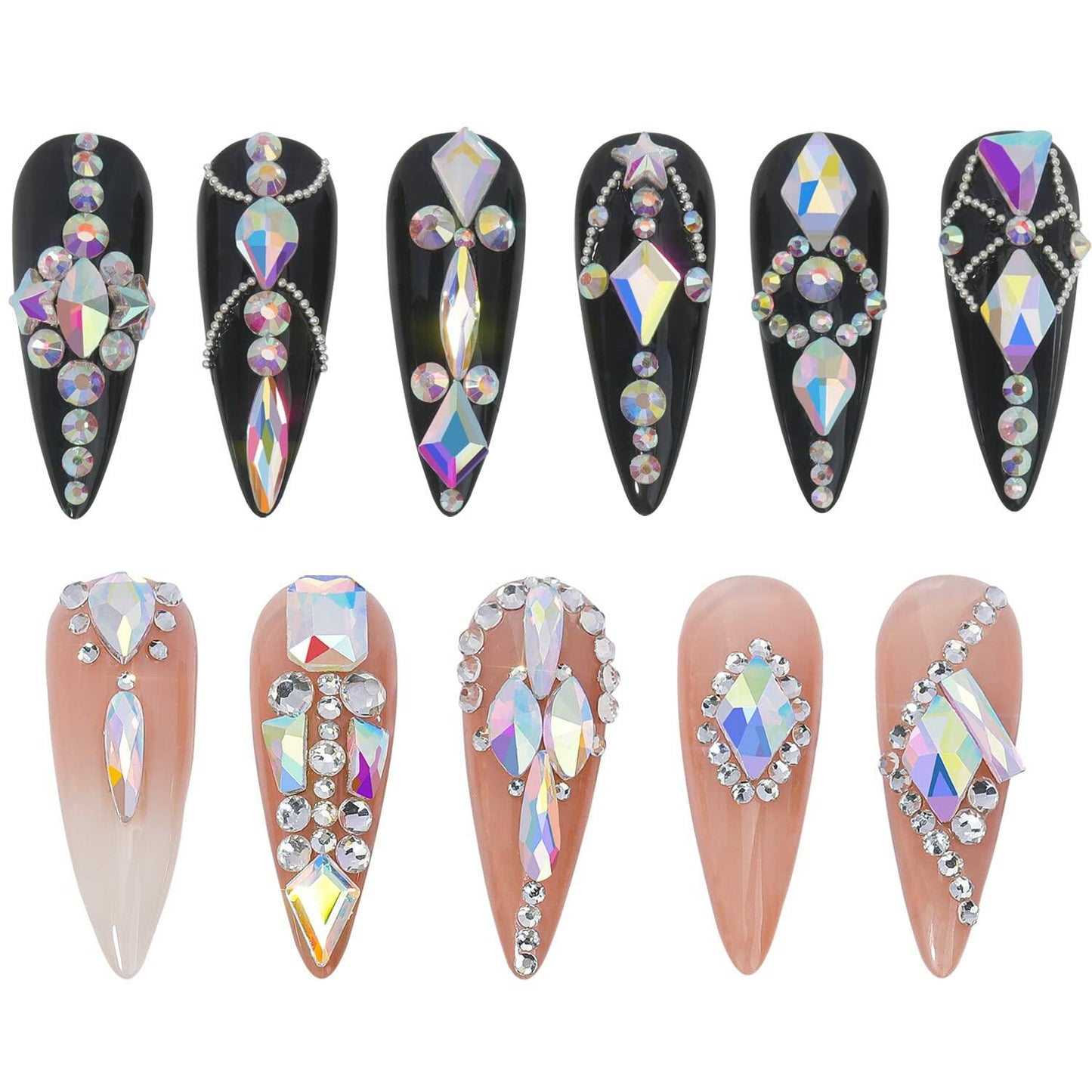 2920Pcs Nail Rhinestones Kit 12 Types Special-Shaped Multi Shapes Crystal White