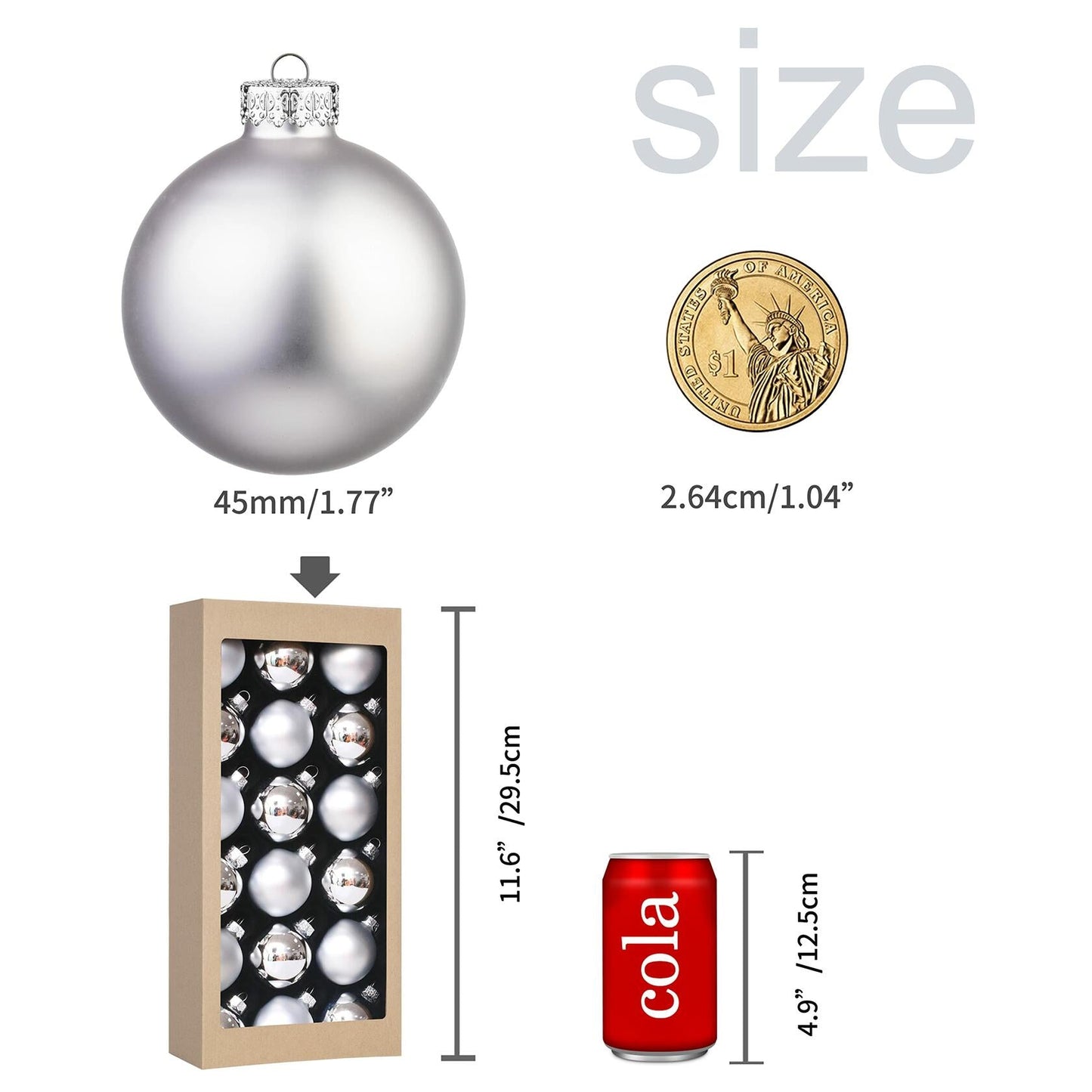 18PCS 1.8inch(45mm) Glass Christmas Ball Ornaments , Decorations, (Silver)