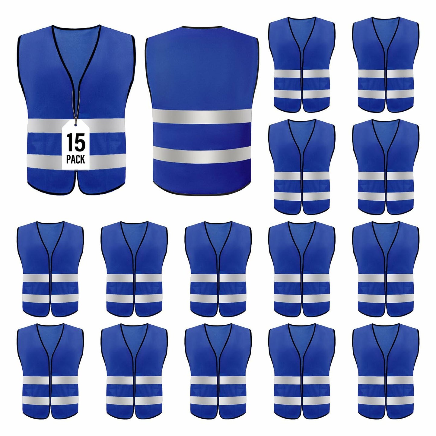 15 Pcs Safety Vests High Visibility Safety Vest with Reflective Strips (Blue)