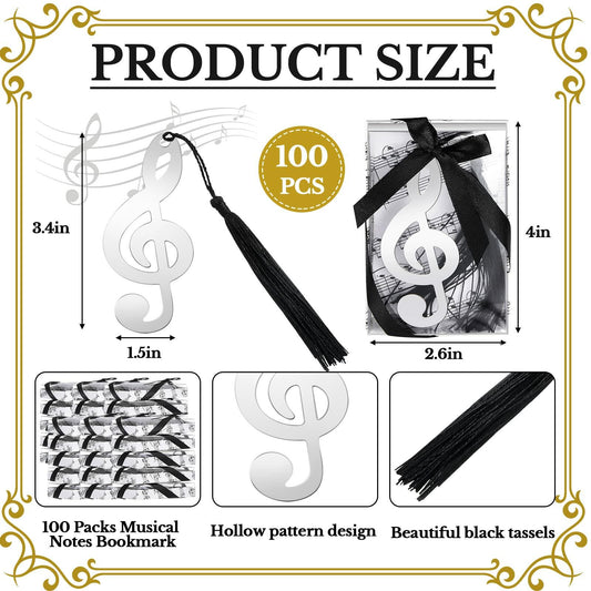 100 Pcs Musical Notes Bookmarks with Elegant Silk Tassel Music Party Favors Gift