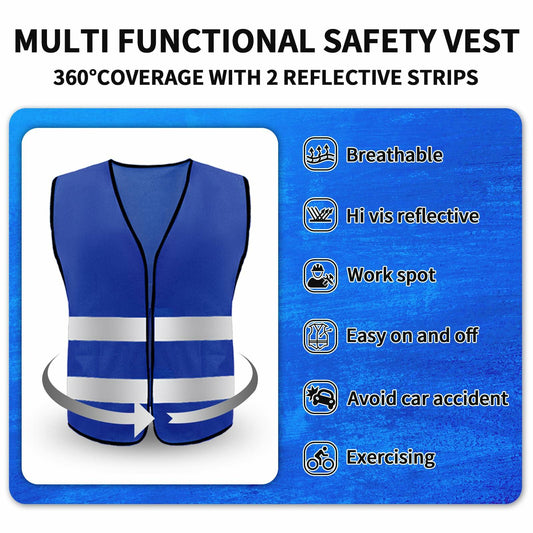 15 Pcs Safety Vests High Visibility Safety Vest with Reflective Strips (Blue)