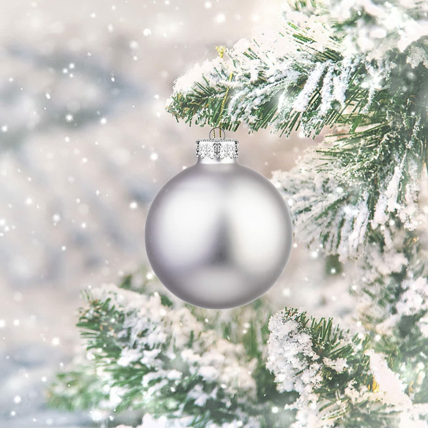 18PCS 1.8inch(45mm) Glass Christmas Ball Ornaments , Decorations, (Silver)