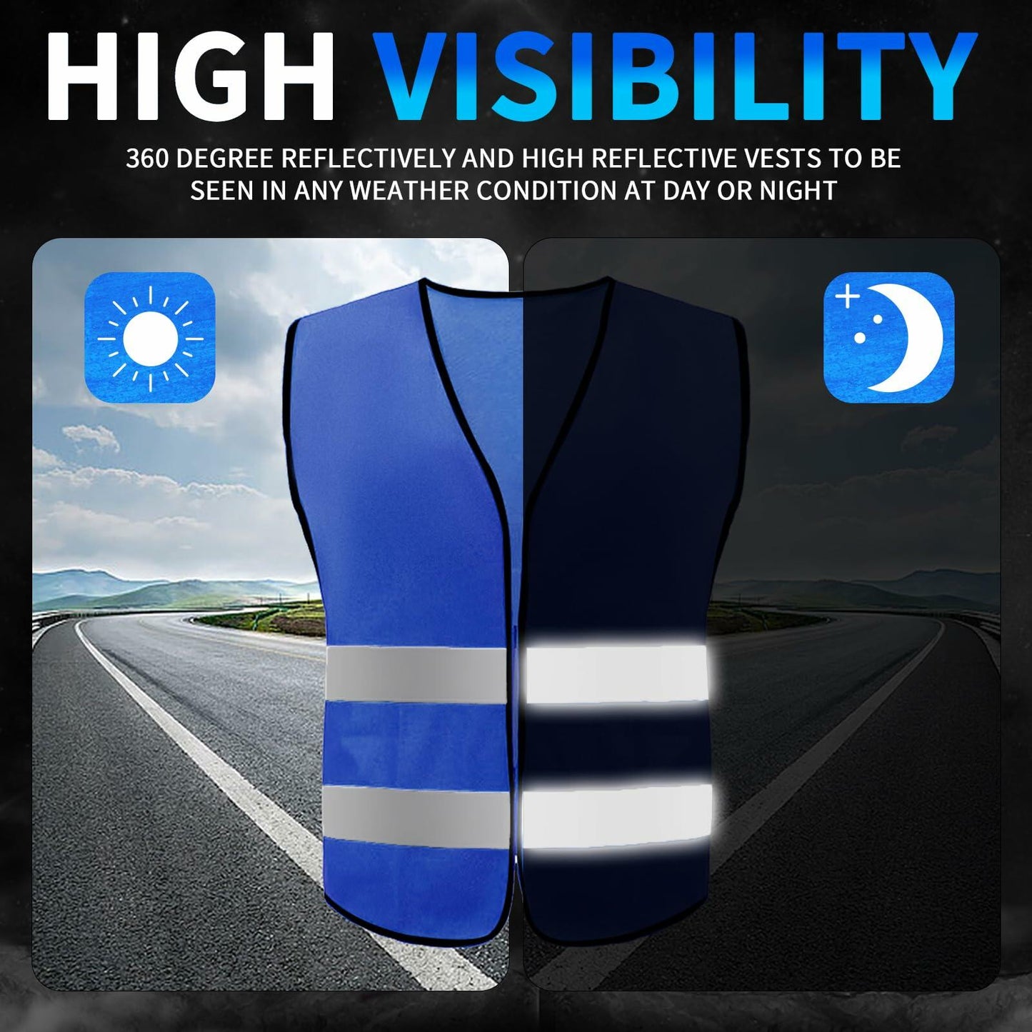 15 Pcs Safety Vests High Visibility Safety Vest with Reflective Strips (Blue)