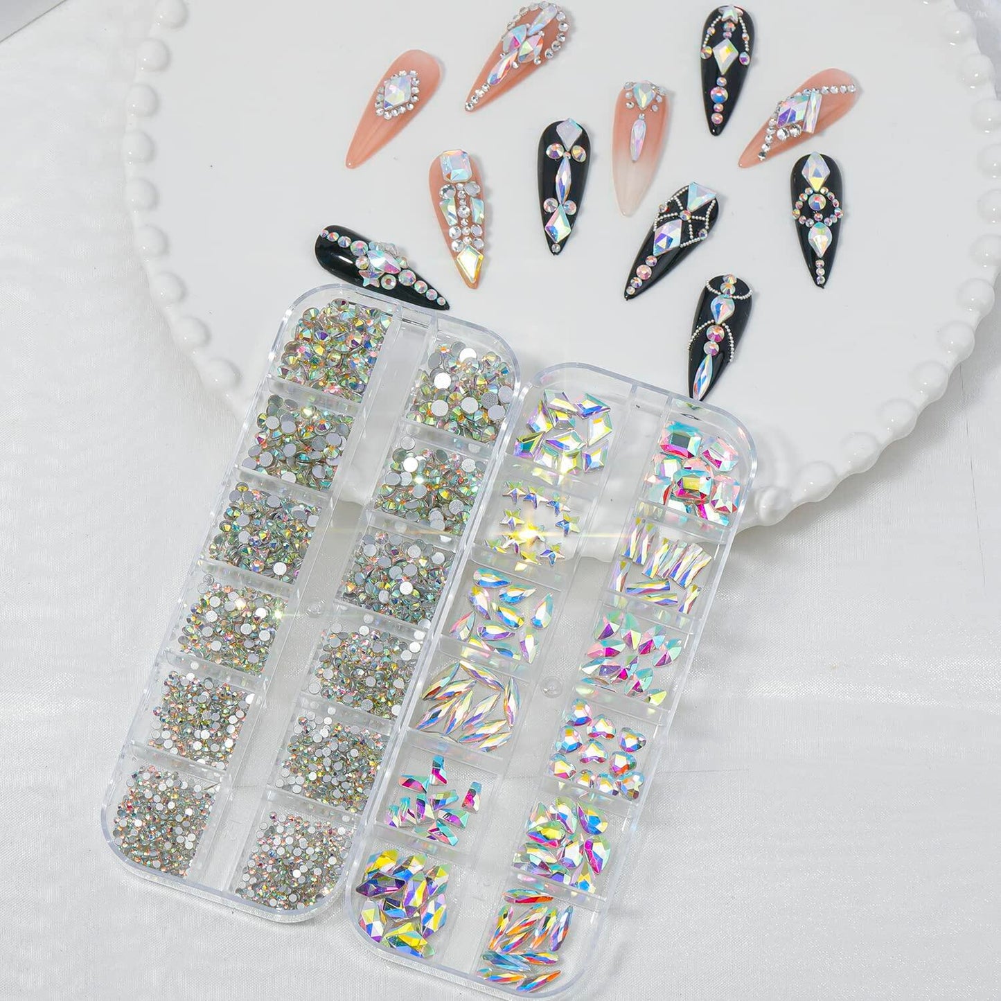 2920Pcs Nail Rhinestones Kit 12 Types Special-Shaped Multi Shapes Crystal White