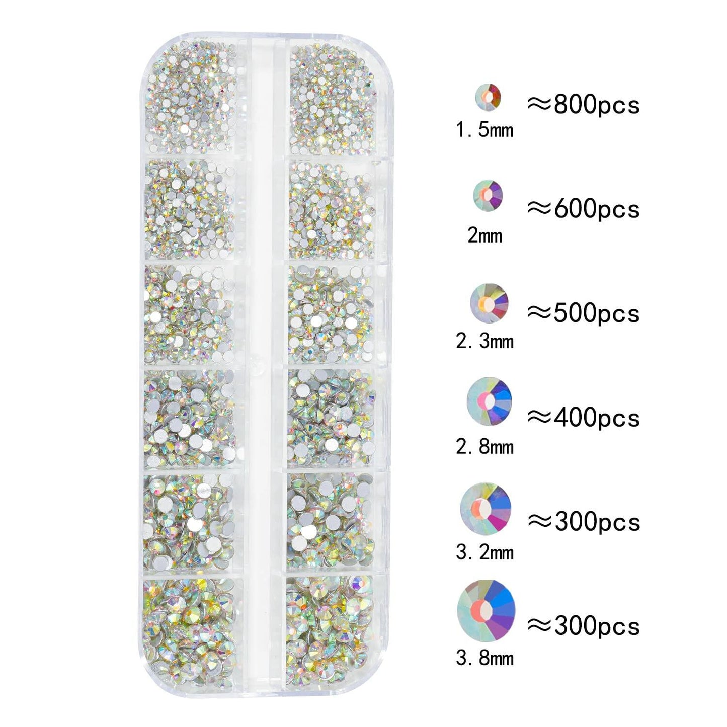 2920Pcs Nail Rhinestones Kit 12 Types Special-Shaped Multi Shapes Crystal White