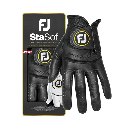 FootJoy Men's StaSof Golf Glove, Black, Small, Worn on Left Hand