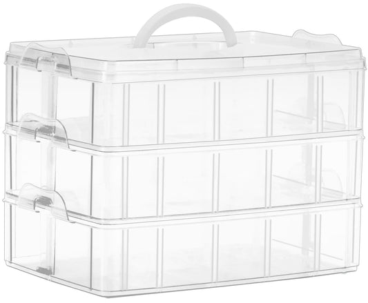 3-Tier Stackable Craft Organizers and Storage Box Plastic with 30 Compartments