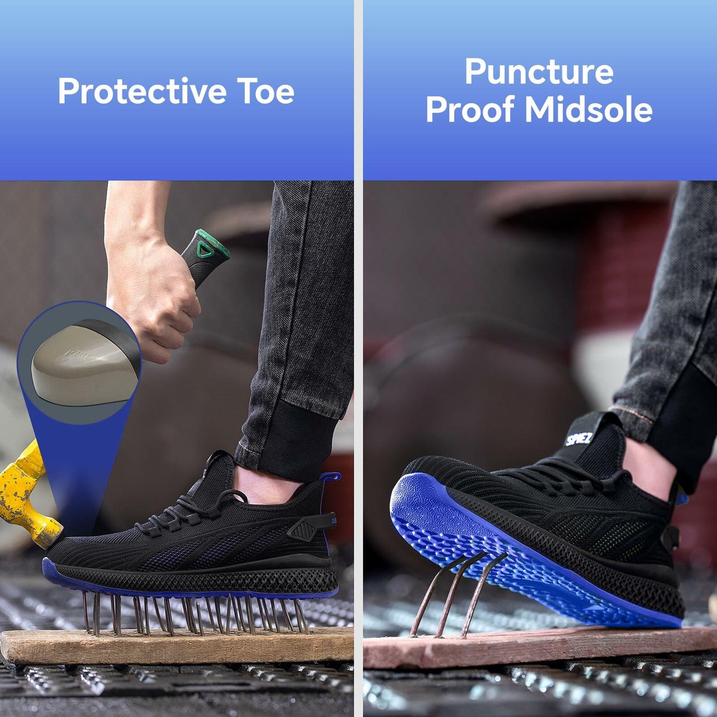 Women's/Unisex Safety Shoes w/Composite Toe Cap, Puncture Proof Lightweight Size- M8/W9