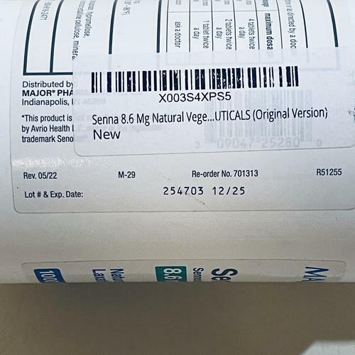 MAJOR Senna Tablets 8.6 mg Natural Vegetable Laxative Ingredient 1000 Tablets 12/2025