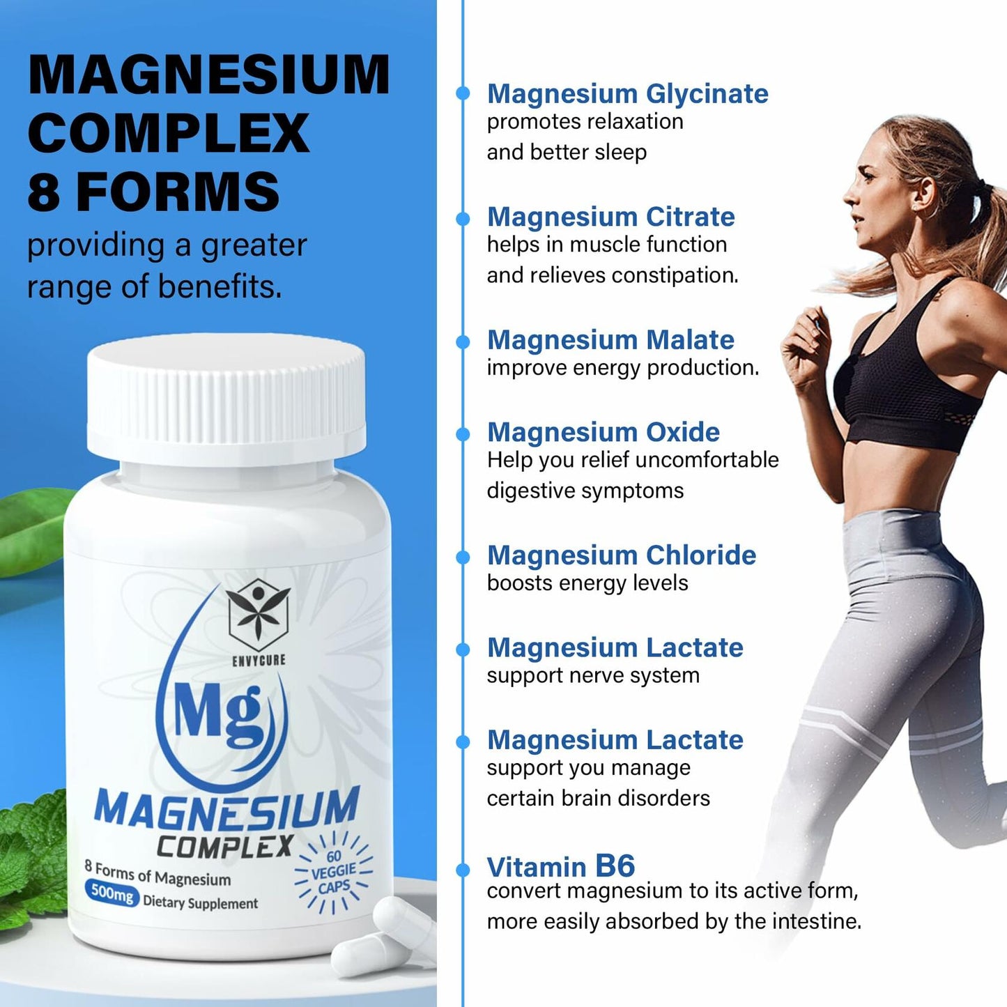 Magnesium Complex Supplement 8 Forms, 500mg Pack of 2, Total 120 Vegan Capsules