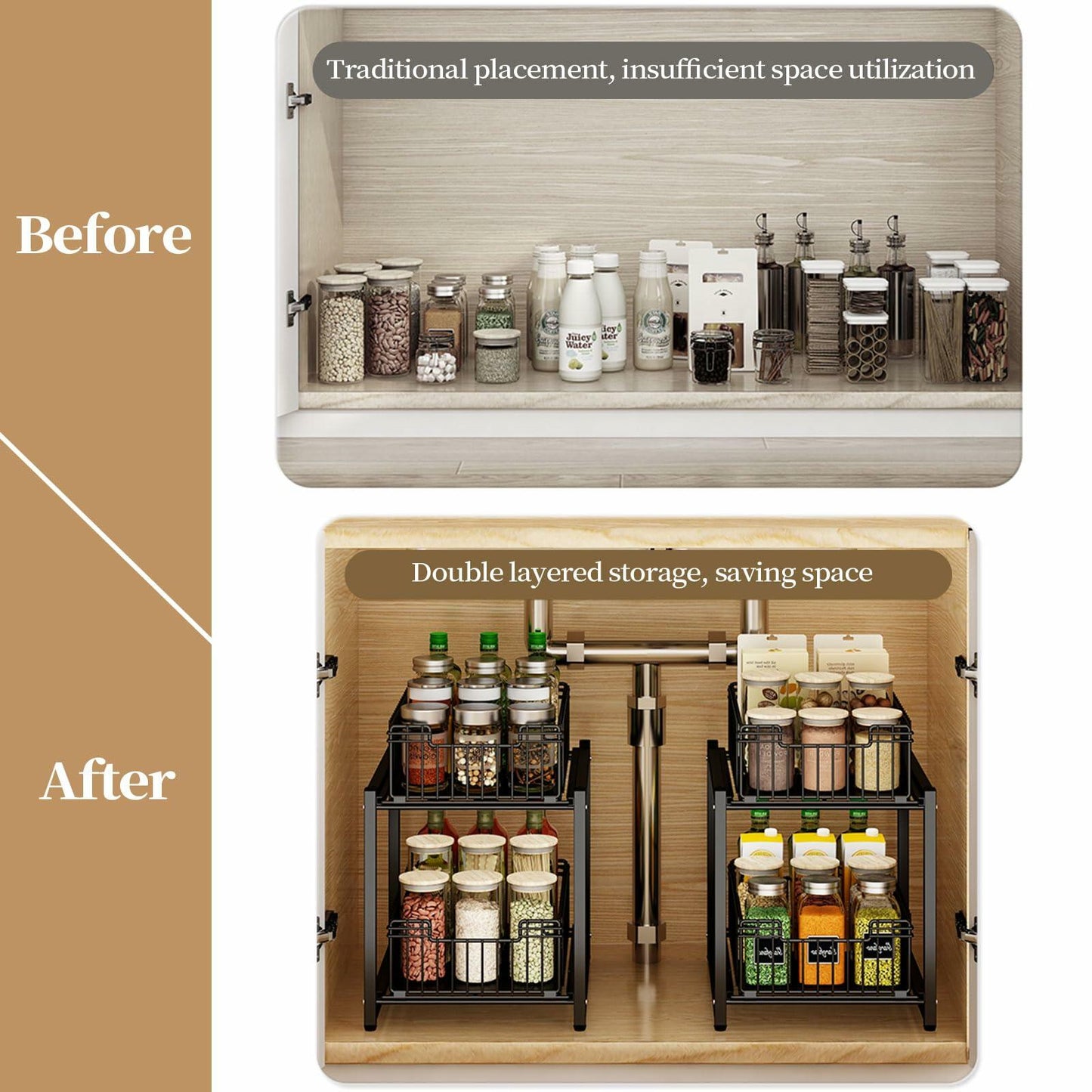 Under Sink Organizer, 2-Tier Pull Out Cabinet Organizer, Metal (1 Pack)