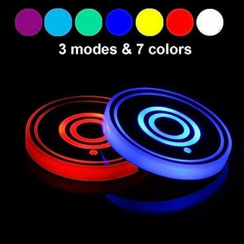 Car Under Dash LED Strips & Cup Holder Coaster Interior Lights BUNDLE