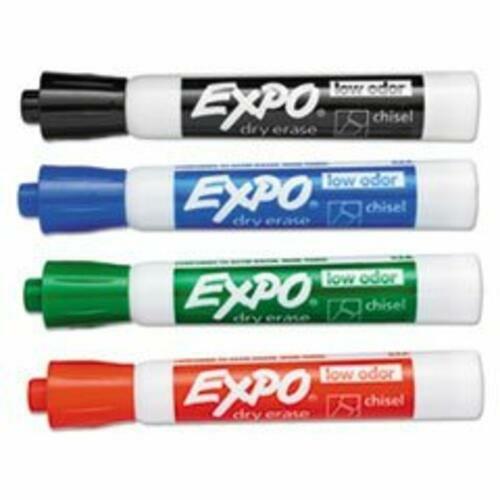 4 Expo Low-Odor Dry Erase Markers, chisel tip, black, blue, green, red, 80074